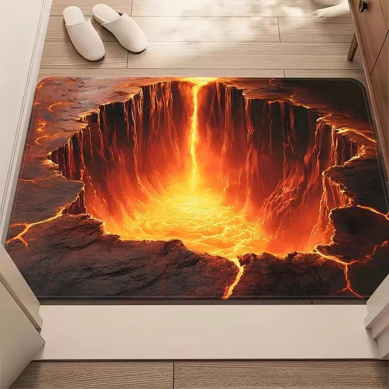 Non-slip 3D Lava Doormat Washable Volcanic Illusion Rug for Entryway Home