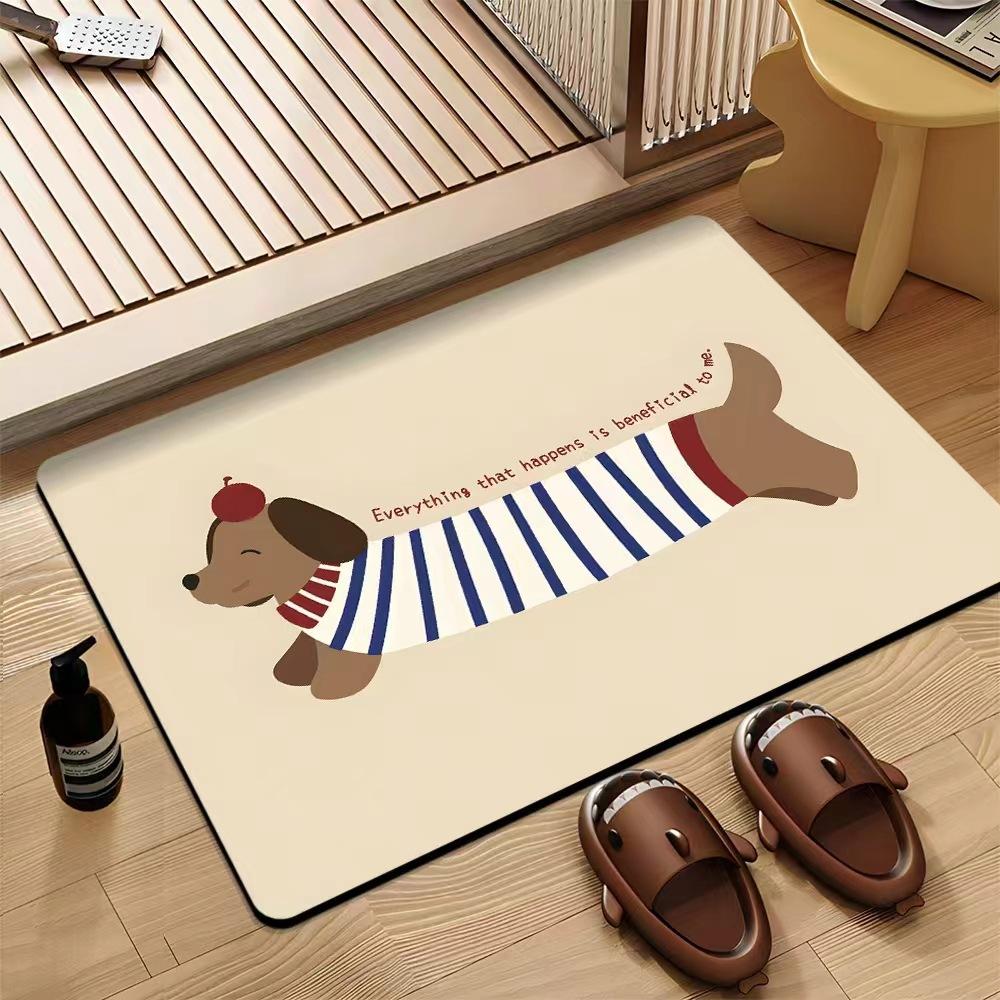 Cartoon Cat Dog Carpet Mat Rug Striped Design with Cute Inspirational Text Home Decoration Floor Mat Floor Door Mat Welcome Mat