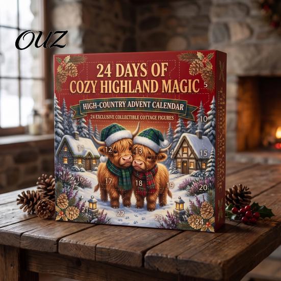 Holiday Decorative Miniatures 24 Days 3D Highland Cow Advent Calendar 2026, Cute Farm Cattle Christmas Unique Gifts for Friends Countdown Calendar,