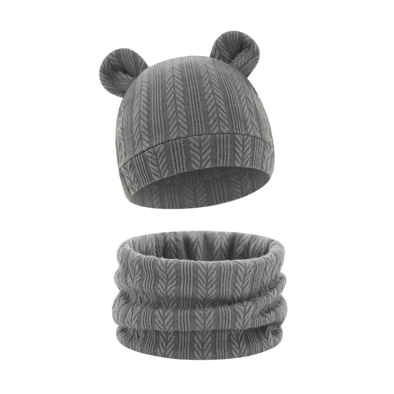 Reversible Infant Winter Hat Neck Warmer Combo Stretchy Cotton Blend 2 in 1 Baby Beanies Scarf Set for 8 to 36 Month Olds
