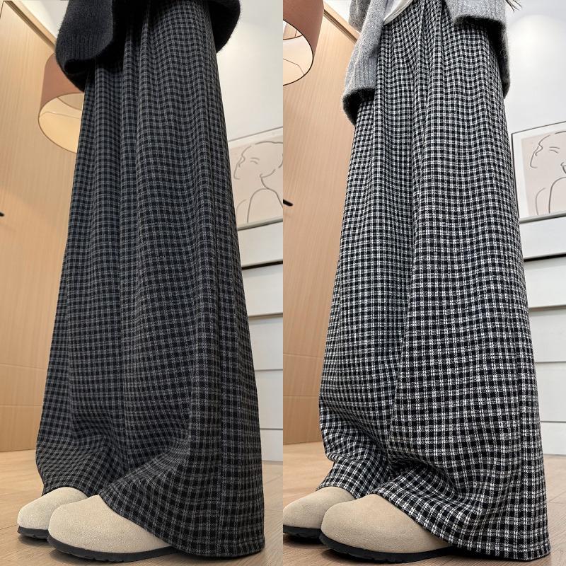Black and White Plaid Pants Women's New Autumn High Waist Drooping Lazy and Relaxed Casual Straight Loose Wide-leg Pants