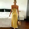 Dámské elegantní maxi šaty s puntíkovaným potiskem, úzkého střihu, na tenkých ramínkách, bez rukávů, letní/jarní outfit