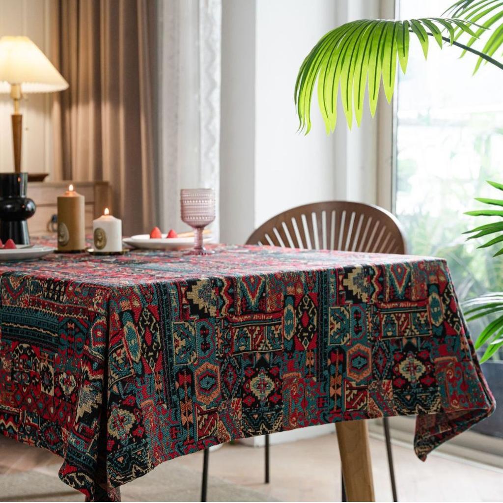 Table Cloth American Colored Jacquard Tablecloth with Double-sided Pattern Thick Tablecloth Geometric Bohemian Style
