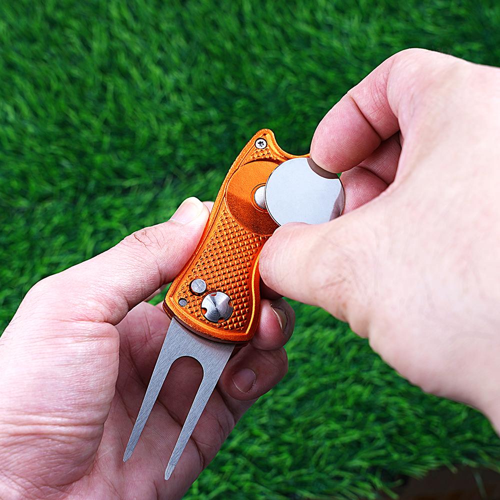 Metal Foldable Golf Divot Repair Tool With Golf Ball Marker