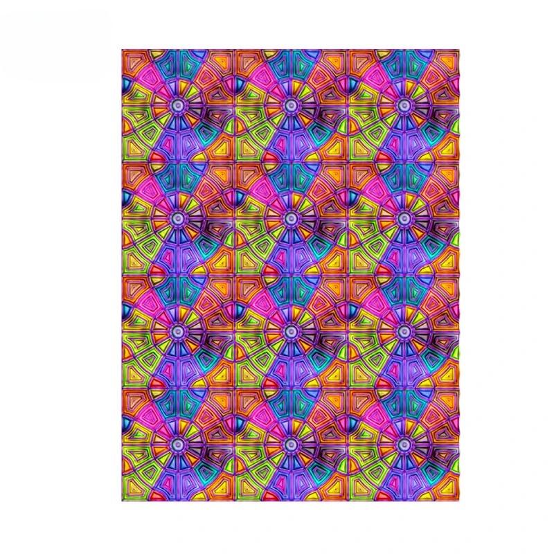 Translucent Self-Adhesive Stained Window Sticker Retro Geometric Pattern Glass Film Home Bathroom Decor Art Privacy Film