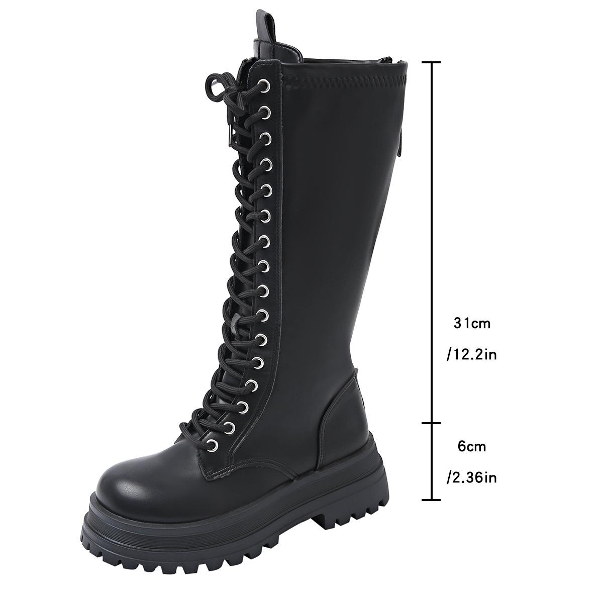 

Модные женские ботфорты 6 см Высота увеличивающая платформа Ботинки Классические черные ботфорты из кожи для женщин Ботинки рыцаря на шнуровке 35 чёрный