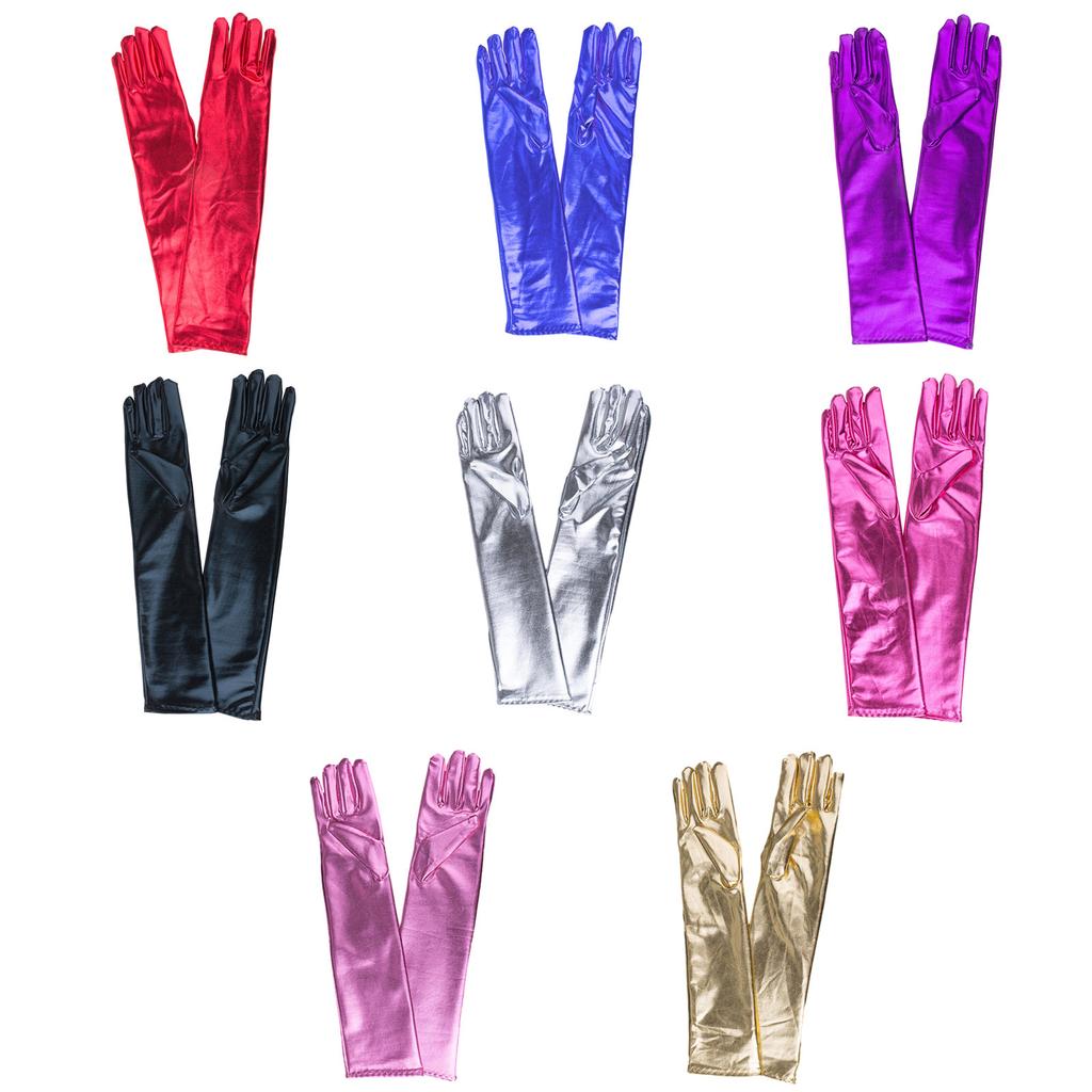 Guantes Metálicos Largos de 17 Pulgadas para Mujer Guantes Brillantes de Cuero Sintético con Aspecto Mojado Disfraz de Halloween Cosplay Accesorios para Fotos