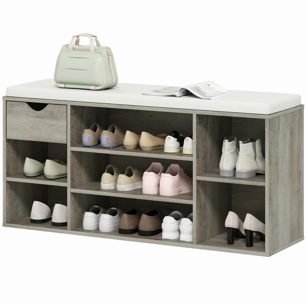 Shoe Storage Bench with Cushion - Grey