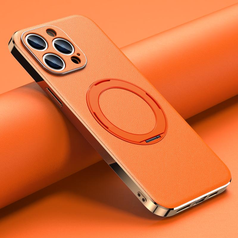 Magnetic Leather for Magsafe Case for IPhone 15 14 Pro Max 13Pro 16 Plus Ring Luxury Lens Protection Holder Phone Back Cover