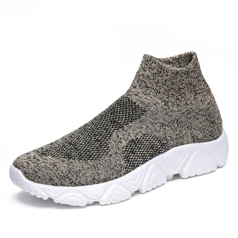 Fashion Autumn Classic Khaki Men's High-top Sneakers Big Size 47 Weave Breathable Sneakers Men Slip-on Platform Jogging Shoes Casual Men
