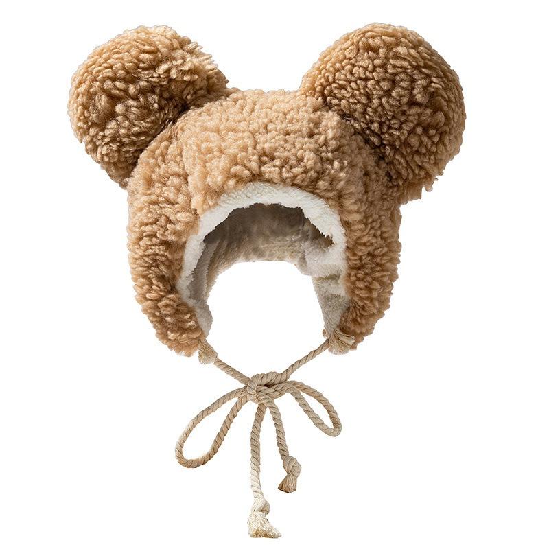 

Plush cartoon bear ear hat autumn and winter women s sweet and cute lamb wool plush ear hat M（56-58cm）