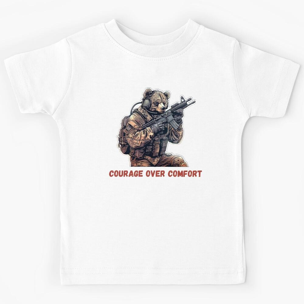 Soldier bear funny gifts Sticker, Couarge over Comfort Kids T-Shirt 130