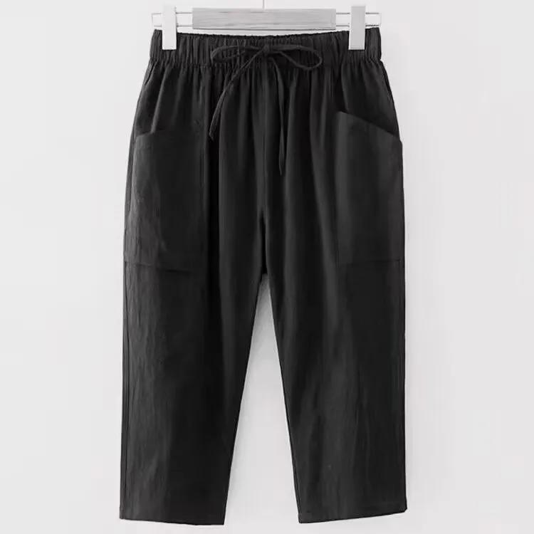 Plus Size Loose Plus Size Women's Casual Cotton Elastic Waist Straight Leg Seven-Foot Pants New Plus Size Clothing