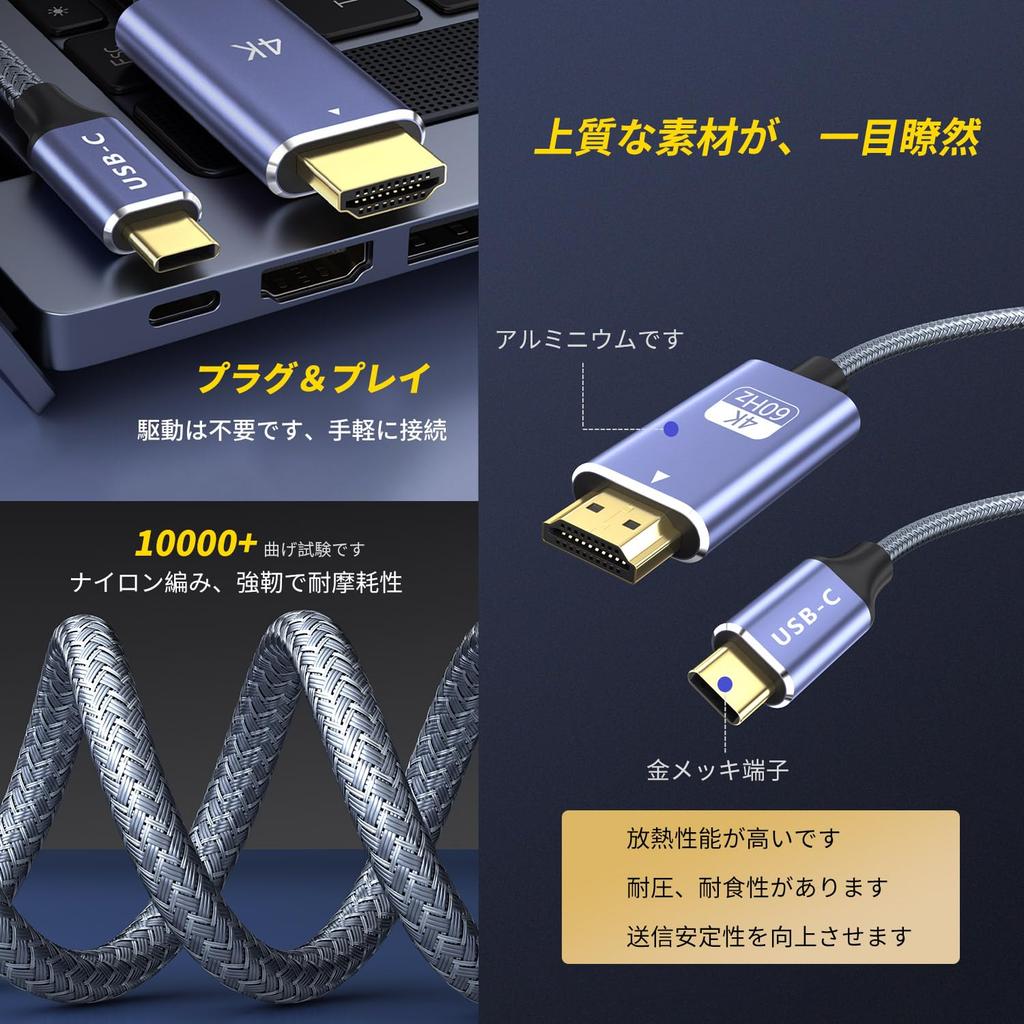HDMI Type C Video USB to HDMI Compatible with iPhone Galaxy and Android Thunderbolt 3 Nylon Braided Converter Adapter for Laptops and Tablets Cable,