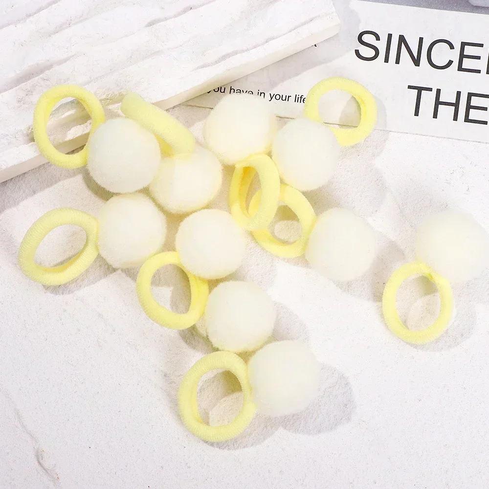 RAINBOW BOWS 10Pcs Elastic Hair Bands Plush Ball Rubber Band for Baby Girls Scrunchie Hair Ties Kids Baby Hair Accessories