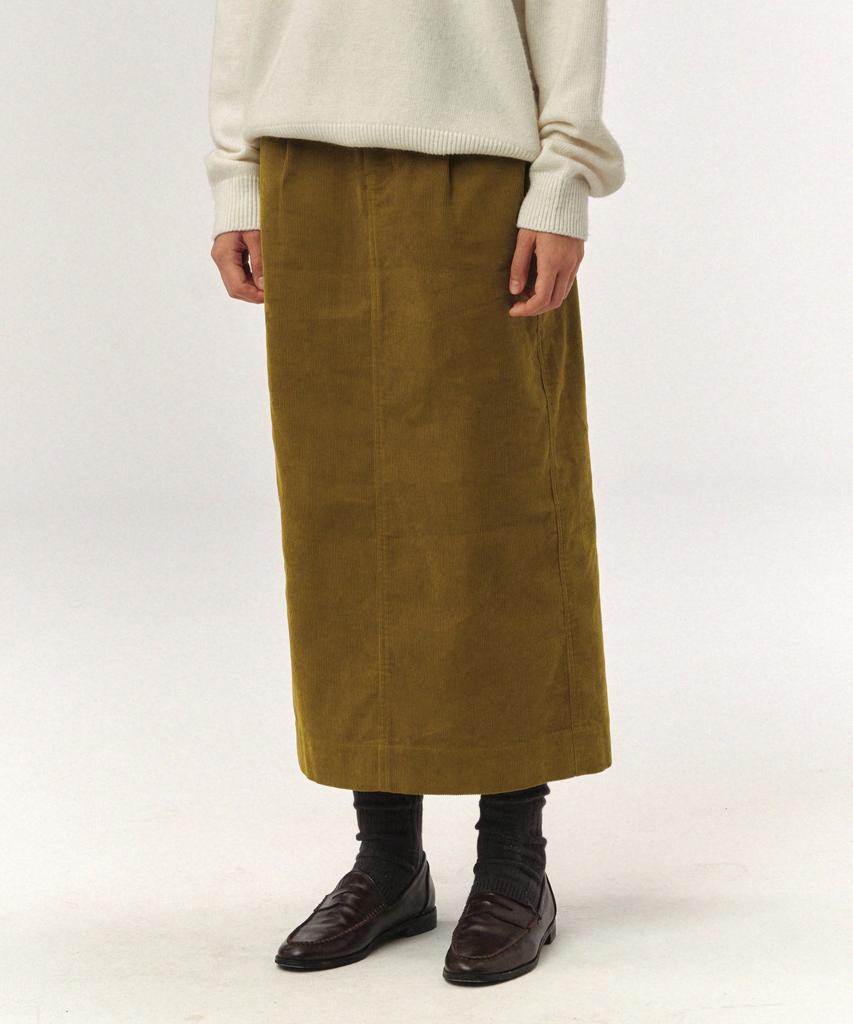 Seteo (W) Corduroy Long Skirt Olive Green