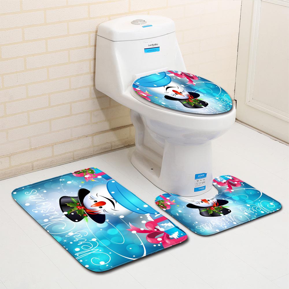 Christmas Bathroom Floor Mat Toilet Three-Piece Set