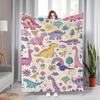 Colorful Dinosaur Flannel Blanket - Warm and Comfortable - Perfect for Bed, Home, Camping, Sofa, Travel, Halloween and Christmas