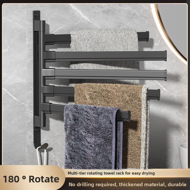 Towel Swivel Rack Wall Mounted Black Bar Hanger Rustproof Bathroom Rotation 180