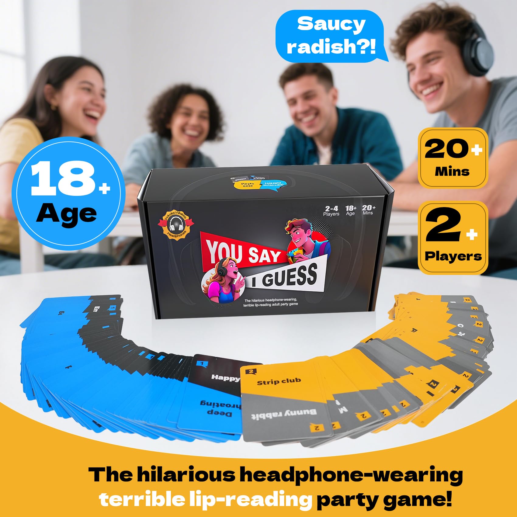 You Say Guess Brainstorming Party Game with Bluetooth Noise Cancelling Headphones Family Entertainment Board Game nero