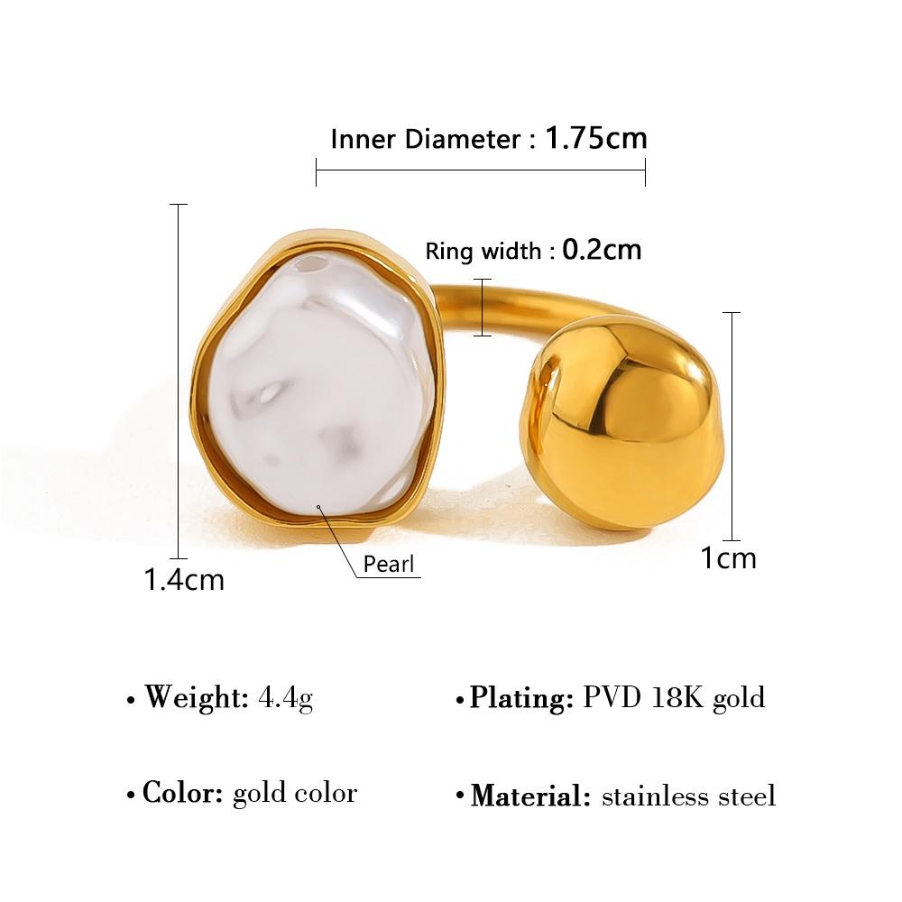 YACHAN Chic Irregular Pearl Stainless Steel Open Rings for Women Charm Luxury Gold Plated Tarnish Free Jewelry
