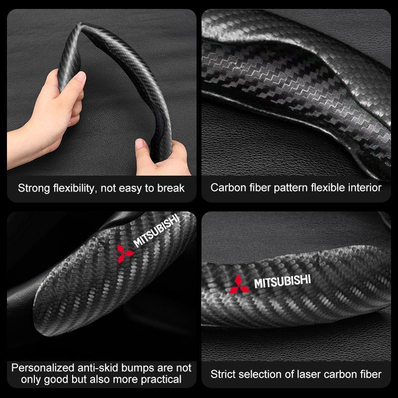 Car Steering Wheel Cover Carbon Fiber Sports Ultra-thin Non-slip Card Cover For Mitsubishi Lancer Ralliart 10 3 9 EX Outlander 3 ASX L200 Accessories