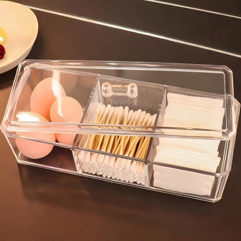 1pc Cosmetics Storage Box, Minimalist Clear 3 Grids Cosmetics Container For Home, For  Bathroom Collection, Bedroom Collection,