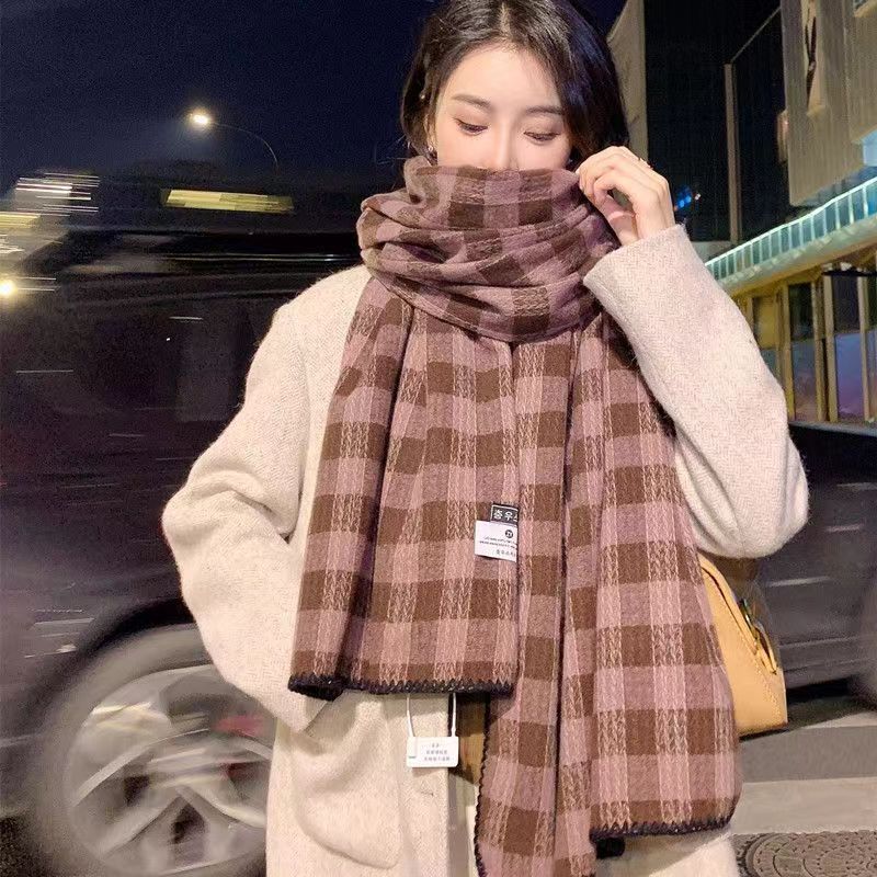 Plaid scarf women's winter high-end sense autumn and winter Korean version of the new imitation cashmere shawl thickened warm knitted scarf men