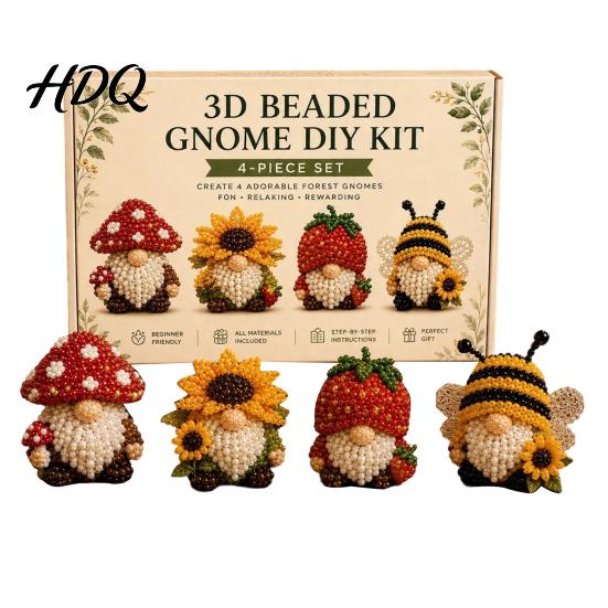 Malé dekorativní zvířecí sošky Miniaturní 3D korálkový DIY set Malý řemeslný gnóm Kreativní 4balení Nápad na dárek Korálkovací sada skřítků s návodem Ručně vyrobené