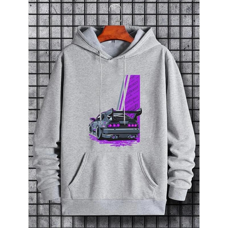 Men's Loose Racing Hooded Sweatshirt, Thick and Warm with A Hood, Featuring A Racing Pattern, Suitable for Daily Casual Wear.