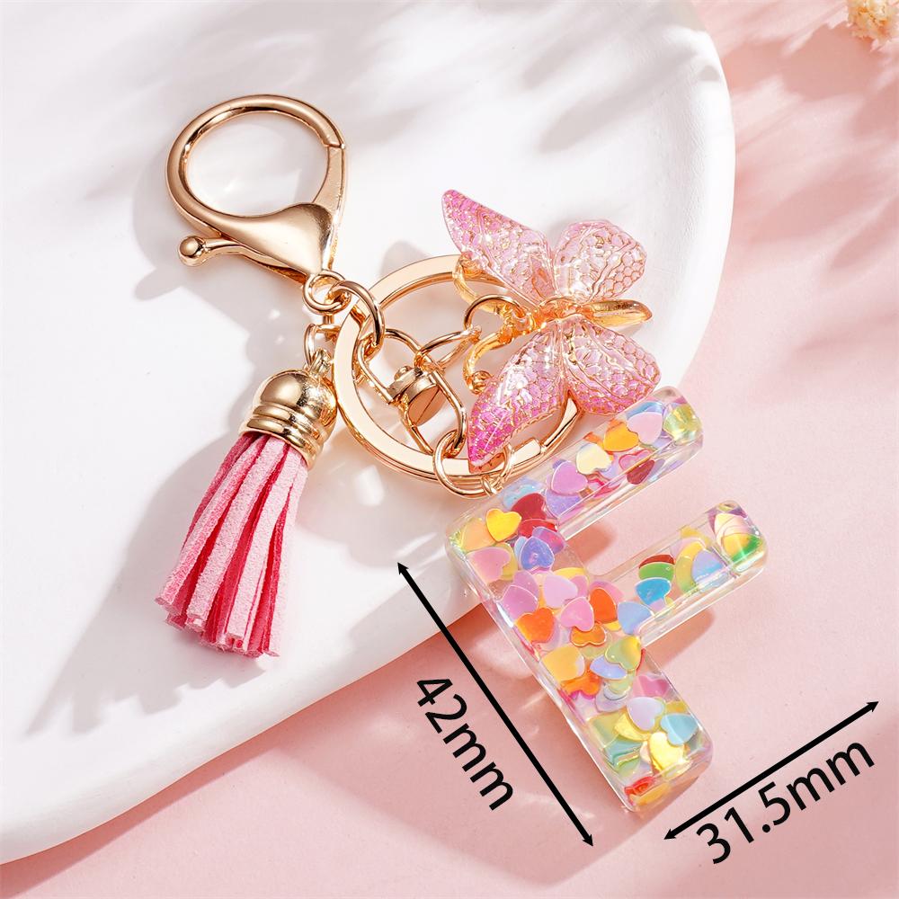 Fashion DIY A-Z Letters Keychain Metal Holder Pendent Key Chain With Butterfly Women Car Key Ring Simple Letter Key Party Gift