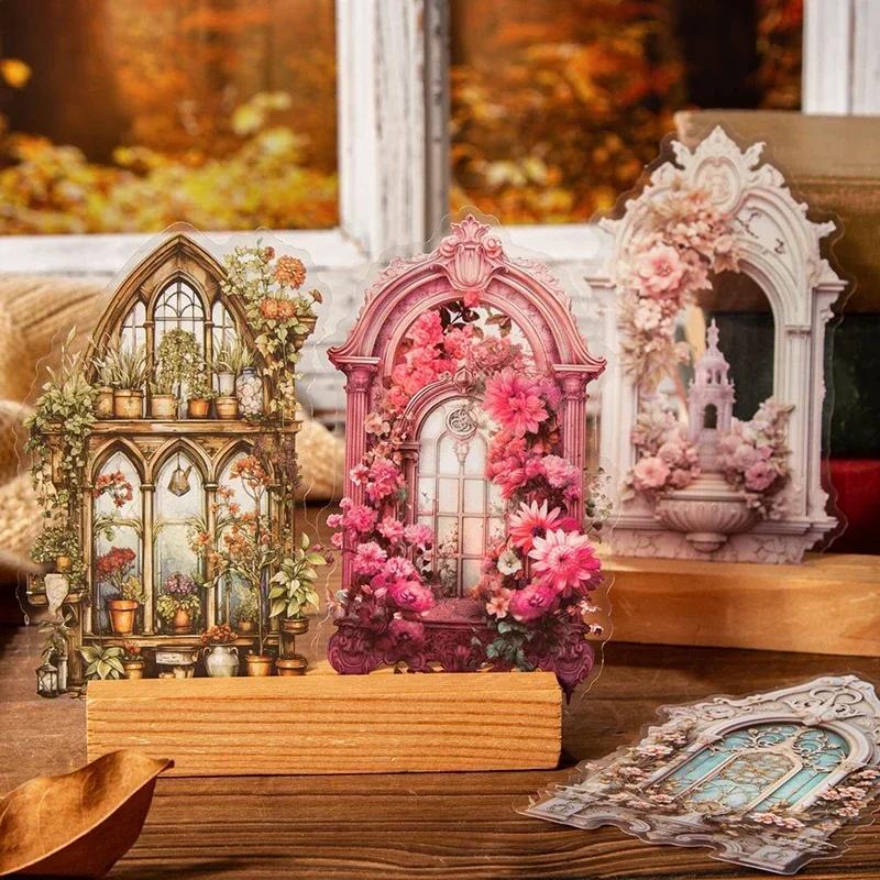 10PCS Transparent PET Flower Stickers Window Collage Junk Journal Scrapbooking Aesthetic Decor Craft Supplies Set Art Supplies