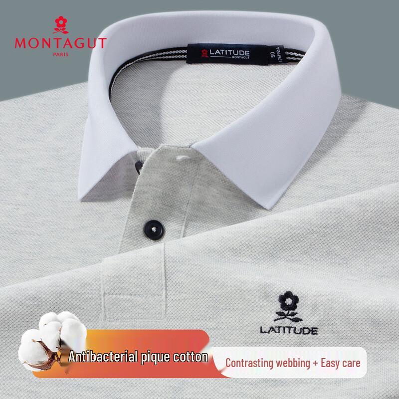 MONTAGUT Men's 10A Antibacterial Mesh Pique Long Sleeve Polo Shirt