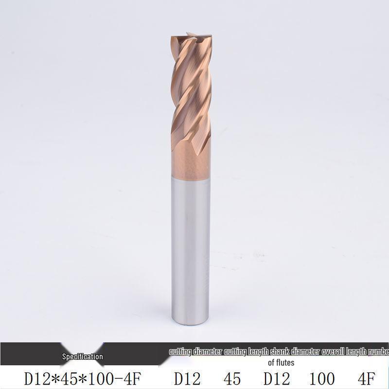 55° Tungsten Steel 4-Flute End Mill, Hard Alloy Coated, CNC Flat Bottom Tool