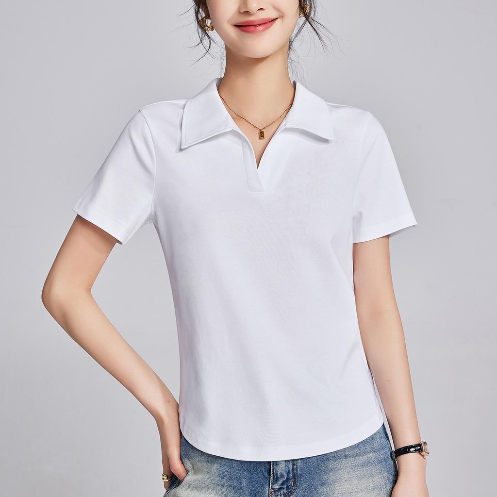 Short-sleeved Women's Summer New Front Shoulder Mercerized Half-sleeved Top Polo Shirt Lapel T-shirt Shirt
