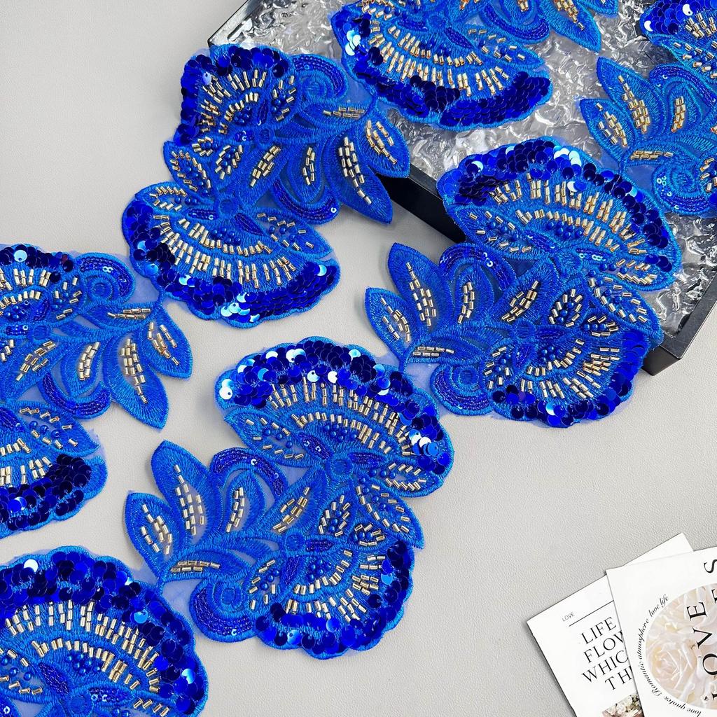 Heavy Industry Multi-Color Mesh Yarn Bead Sequin Embroidery Flower Patch Lace Decoration Ethnic Style Dress Clothing Cloth Sticker