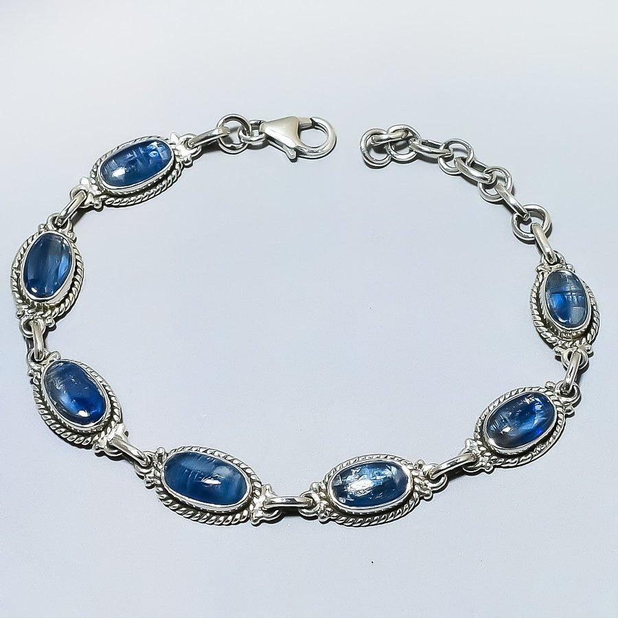 Natural Blue Kyanite Gemstone 925 Solid Sterling Silver Gift Bracelet 7-8" B6v57