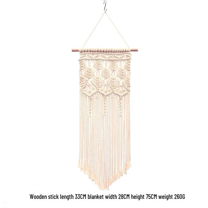 Bohemian Handwoven White Cotton Rope Tapestry - Retro Style Decorative Wall Hanging for Bedroom or Home