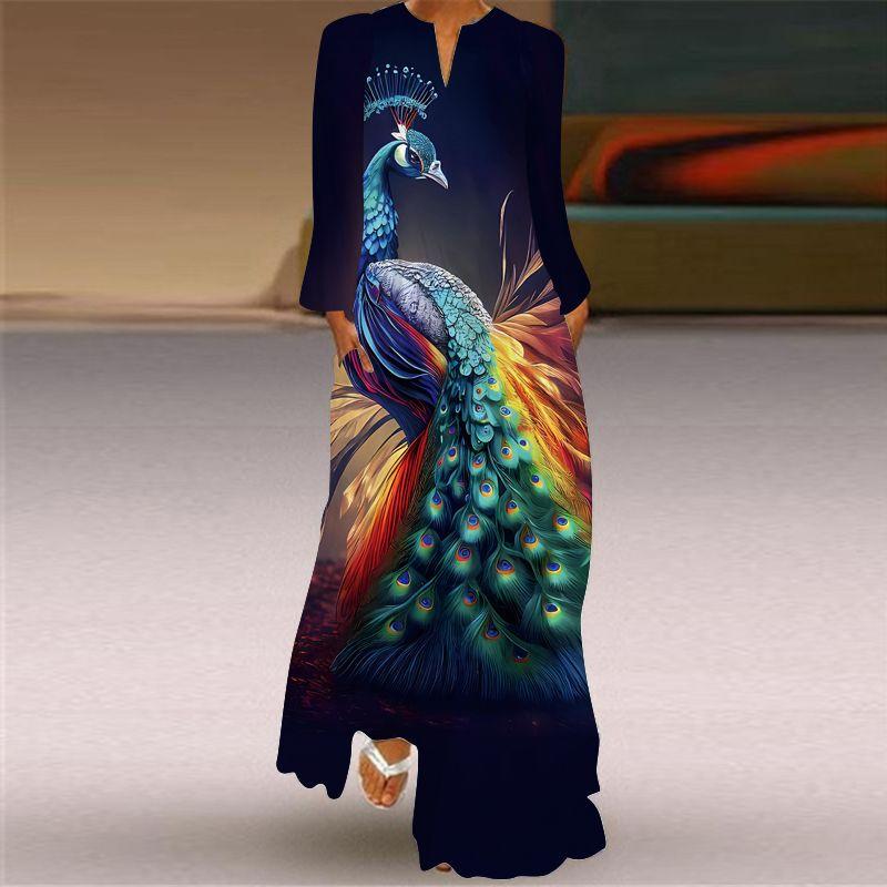 Loose Plus Size Stage Catwalk Photo Long Dress Long Sleeve Dress 2025 New Women Fashion 3D Print Women Clothes