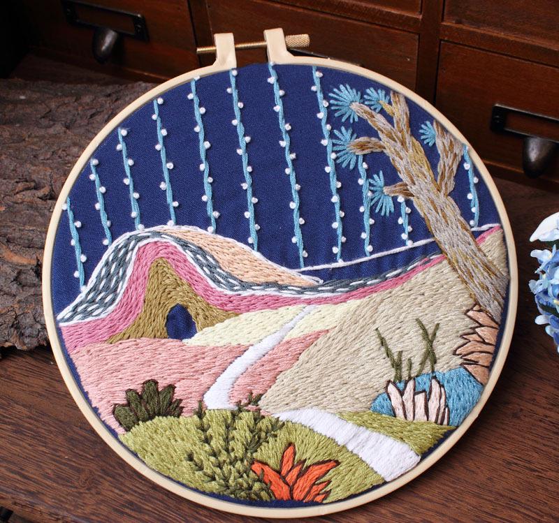 DIY Cross-Stitch Kit: Spring Courtyard Landscape Embroidery with Needles & Thread