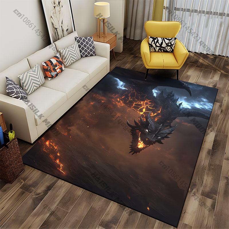 Fiery dragon soaring through destruction carpet Yoga living room room decor children's crawling mat doormat area rug