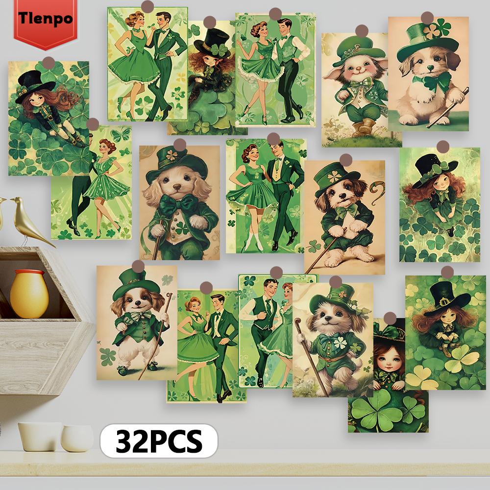 32pcs, Vintage St. Paddy's Day Postcards, Tricky Postcards, Message Cards, Cards, DIY Postcards, Collectible Holiday Decorations