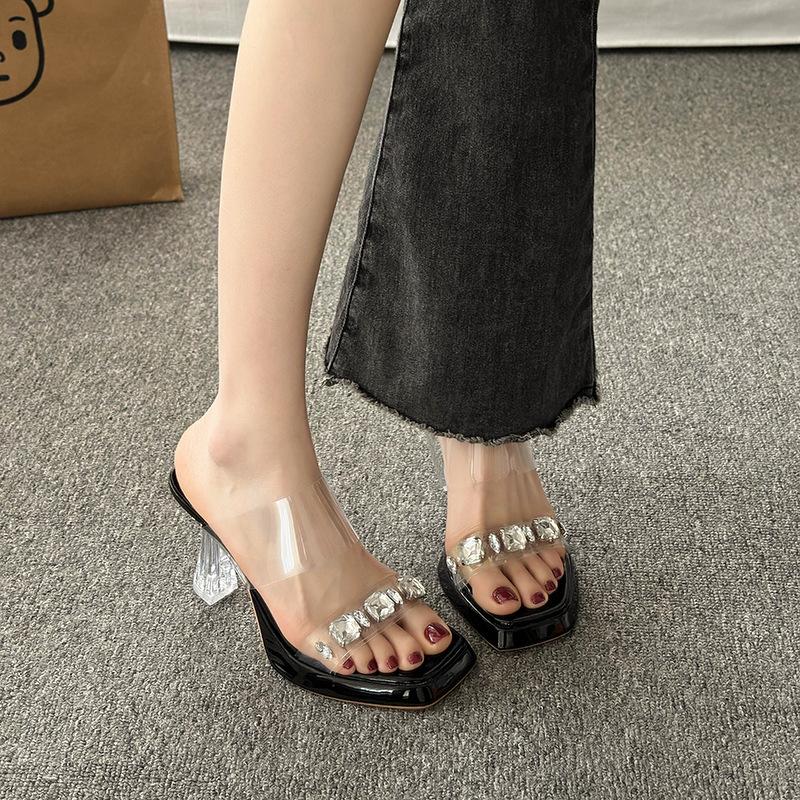 Women Summer High Heel Sandals 2025 New Outdoor Transparent Rhinestone Platform Shoes Fairy Sexy Crystal Chunky Heel Sandals