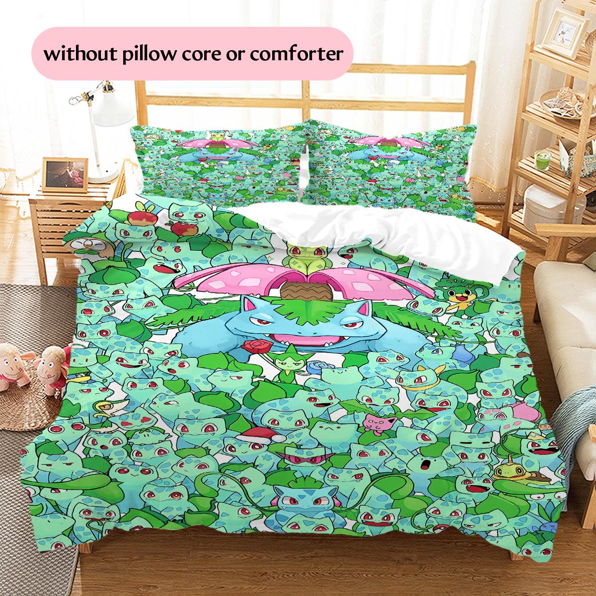 

Постільна білизна з візерунком Бульбазавра Декор для дому Подарунок на день народження (1 * підковдра + 2 * наволочка, без наповнювача) 135x200cm