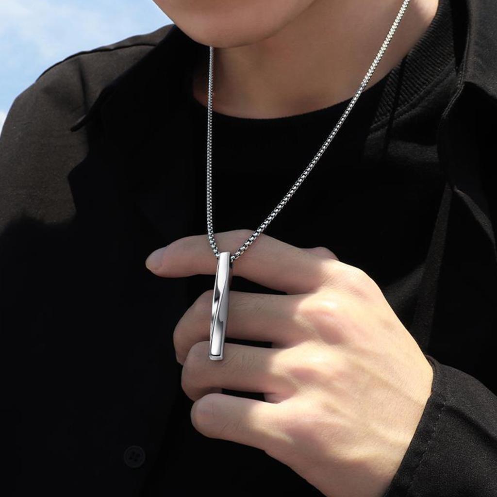 Hip Hop Spiral Vertical Bar Pendant Necklace Minimalist Jewelry Charm for Unisex