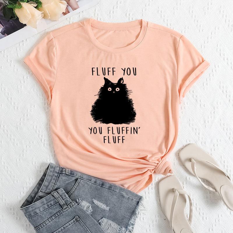 

Летние женские футболки с круглым вырезом и принтом в виде букв и кошек, свободные повседневные футболки из чистого хлопка с короткими рукавами для женщин 3XL