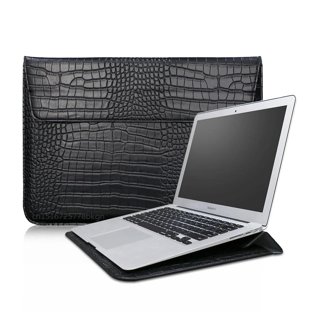 Étui Housse à Rabat en Cuir de Crocodile Sac Manchon pour Ordinateur Portable Macbook Air 13 14 15 16 Pouces Puce M5 M4 M3 M2 Housse Mac Book Pro Accessoires 11-12 inch noir