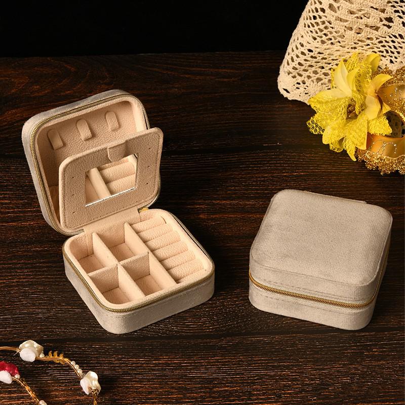 High-End Jewelry Storage Box with Mirror Pattern for Rings, Earrings, Necklaces - Women's Zipper Style Organizer.