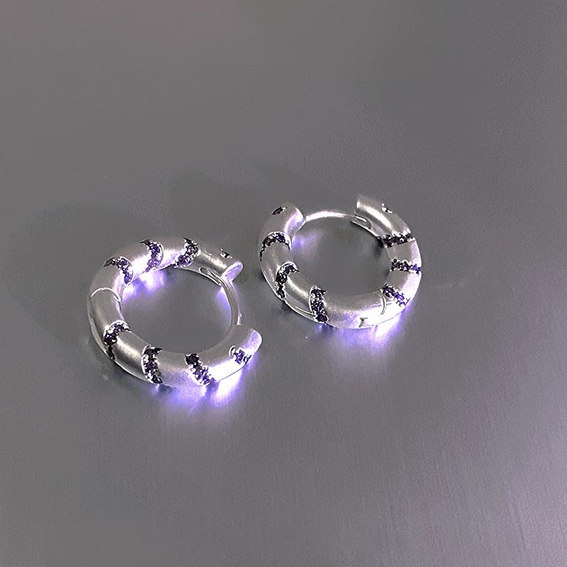 Purple Round Plain Silver Ear Buckle Unique Design Earrings Light Luxury High Sense Fashion Exquisite Earrings