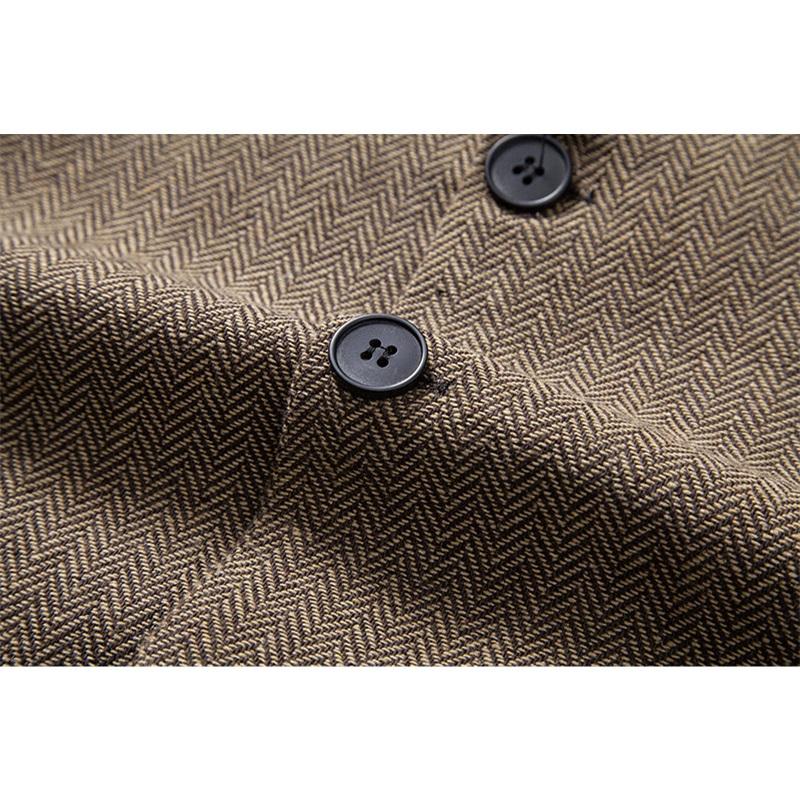 Autumn British Style Retro Vest For Men Fashion Stand Collar Herringbone Coarse Tweed Suit Vest Waistcoat Vintage Gentleman